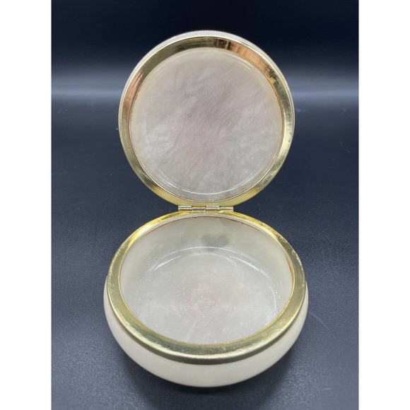 Vintage Alabaster Trinket Box Hand Painted Flowers Jewelry Box Made In Italy - Picture 5 of 7